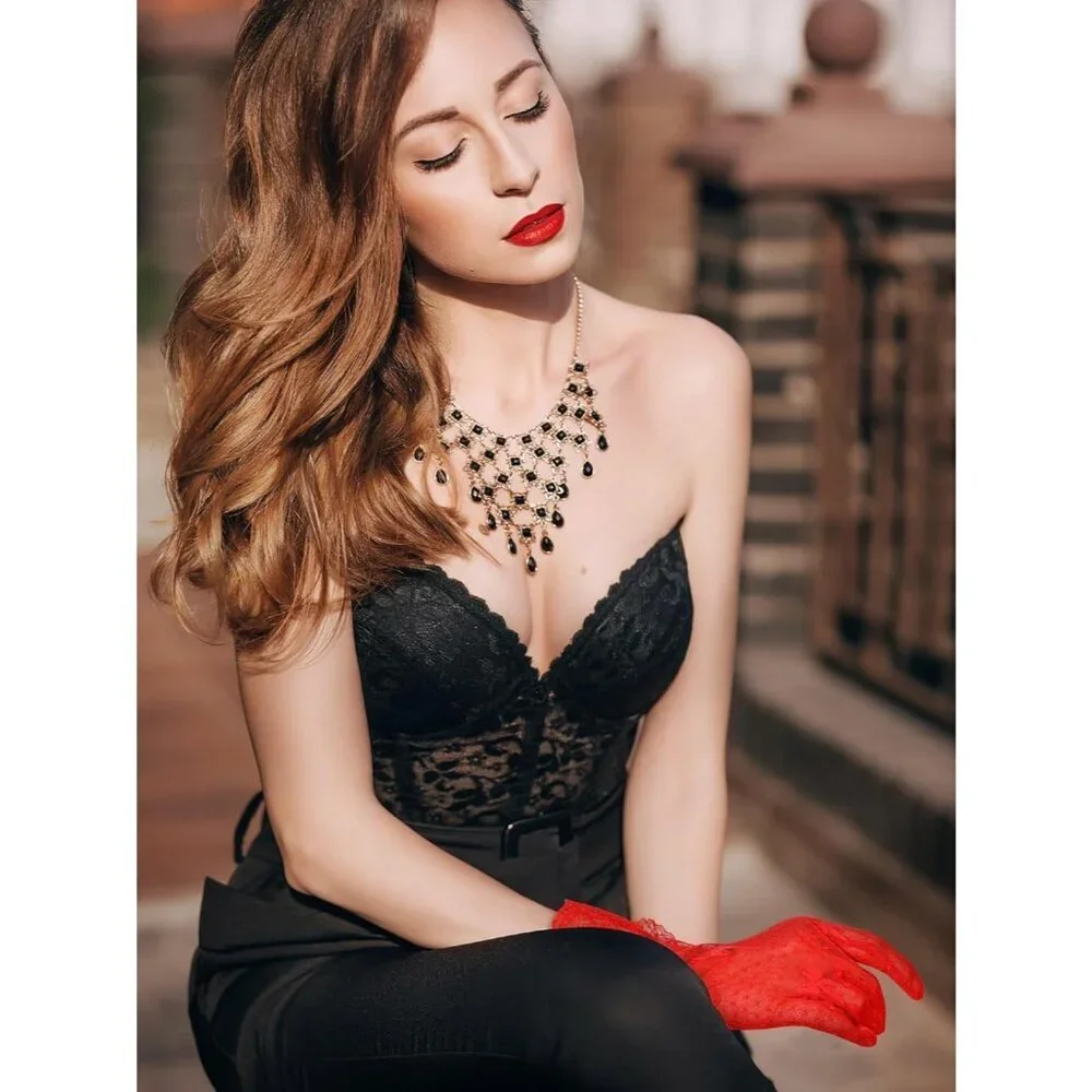 Women's Elegant Dress Up Lace Gloves Dark Red Halloween Wedding Parties Prom
